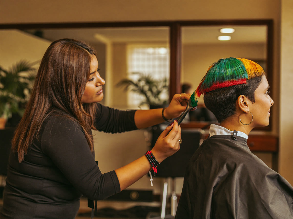 Hair colour service at a salon